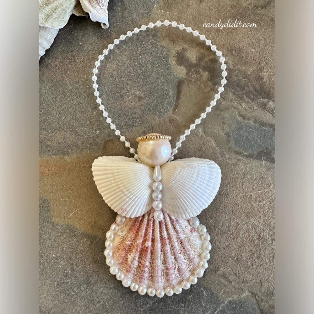 NWT One Of A Kind Shell & Pearl Handmade Angel Ornament By Candy Did It!